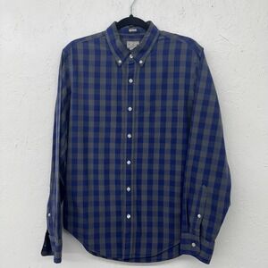Men's J Crew Blue Check‎ Button Down Shirt Size M 100 % Cotton long Sleeve